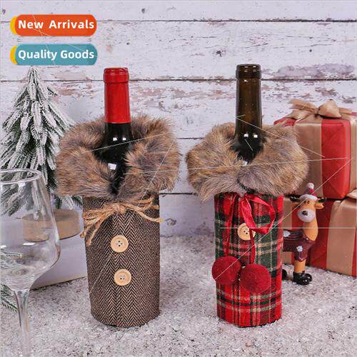 Christmas new dining table wine cover plush plaid dress skir