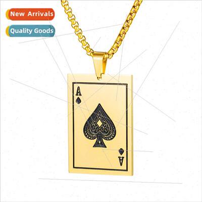 New Hundred Tanium Steel Ace Spades Poker Pendant  Men Neckl