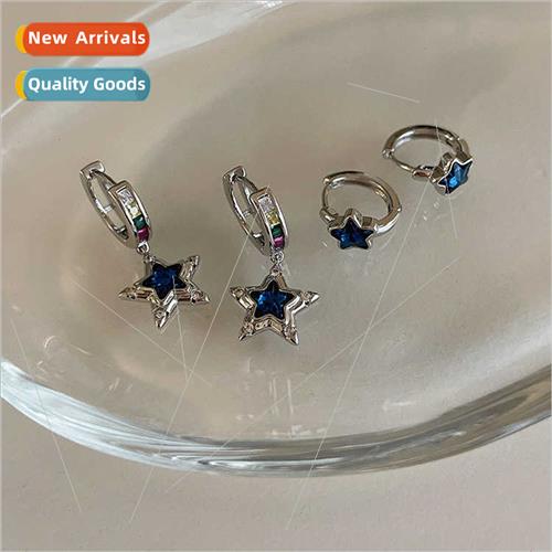 Colorful zirconia pentagram star stud earrings female niche