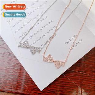 female S925 silver Bow collarbone necklace fashion chain tie