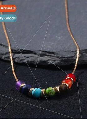 Europe seven-color natural stone crystal filigree chain bead