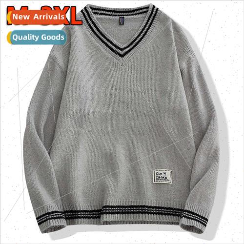 V-neck sweater men fall winter knwear outside nd thread swea