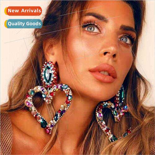 Europe popular heart-shaped alloy colored diamonds retro ear