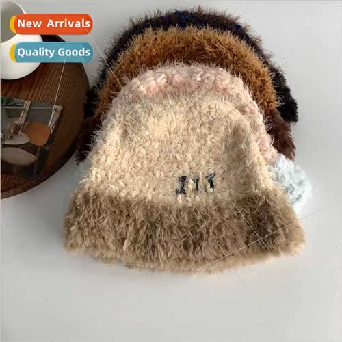 Plush knted cap female winter 2023 new Korean cold wool cap