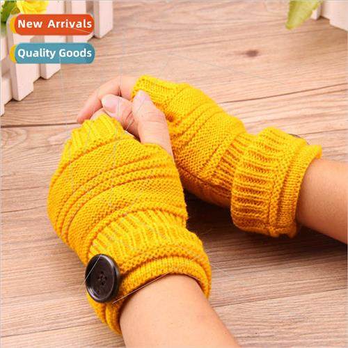 Autumn winter button woolen gloves warm hands couple typing