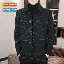 Tweed jacket men fall winter short windbreaker thickened men