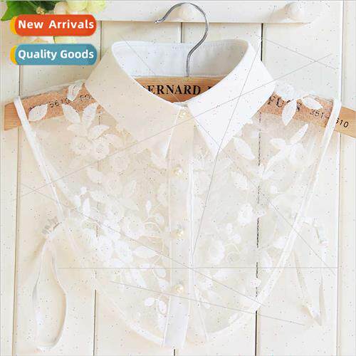 Autumn winter versatile lace false collar shirt female flowe