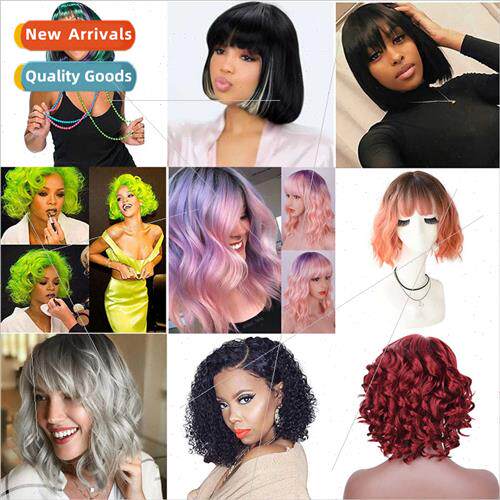 Europe new ladies wig Qi u short curly hair female high temp