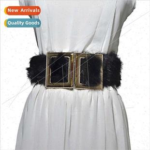 Ladies Rabb Women Stch Belt Elastic Decorative Fluffy Fur