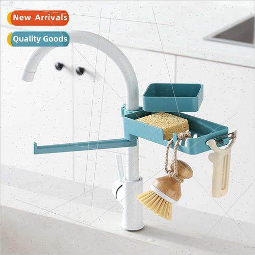 Multi-tier rotatable faucet shelf rag hanging rack kchen sup