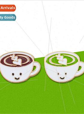 Creative cute cartoon tea cup coffee cup brooch coffee metal