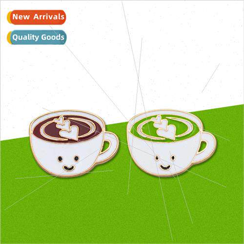 Creative cute cartoon tea cup coffee cup brooch coffee metal
