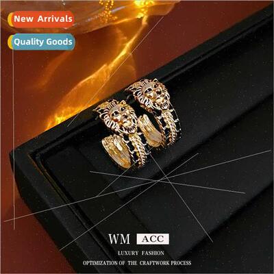 lver needle oil drop C-shaped lion metal earrings fashion ea