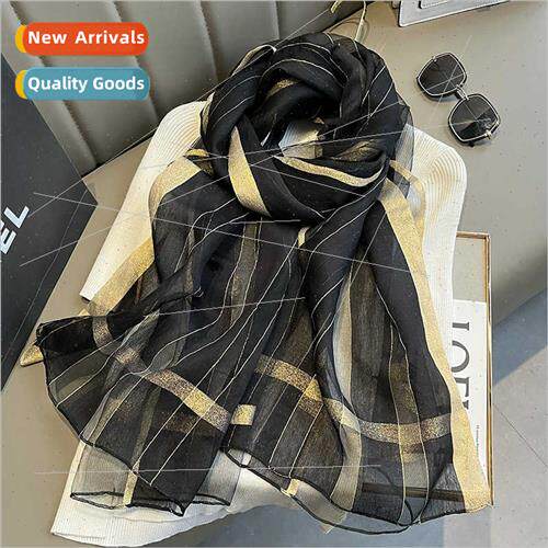 lk scarf female spring fall mulberry silk striped silk scarf