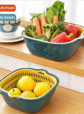 Multifunctional double fru basket portable kchen plastic hol