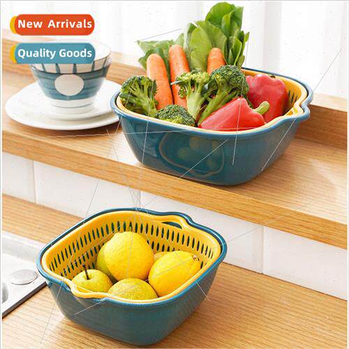 Multifunctional double fru basket portable kchen plastic hol