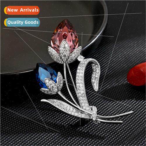 INS new double head tulip brooch elegant delicate sweet flow