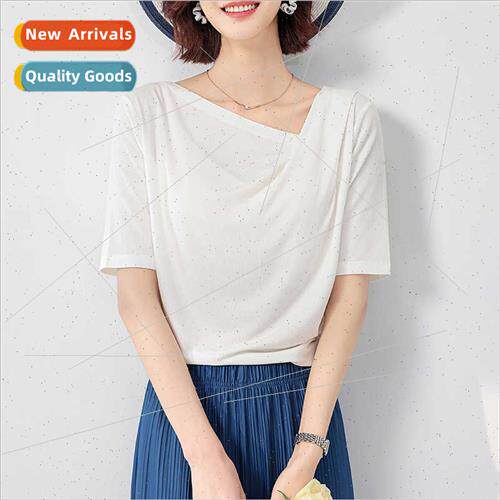 2024 Summer New Mulberry lk French Ribbed Swing Neck T-Shirt