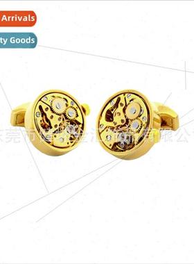 All Gold Skeleton Mechanical Watch Movement Cufflinks Windin