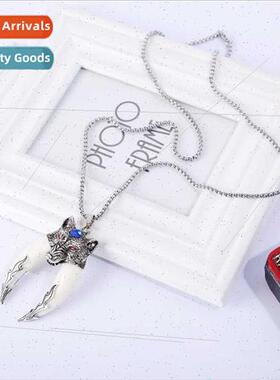 Europe bully wolf tooth pendant hip-hop tide necklace men fa