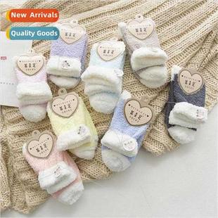 color coral cute flap thicken socks solid warm Winter velvet