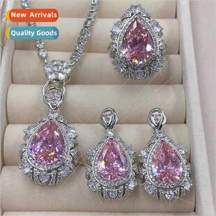 Pink Zirconia Teardrop Necklace Women Pink Tourmaline Open R