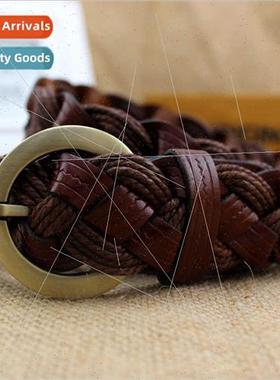 Leather chaff paper wax rope braided wide women casual cowhi