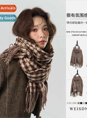 Retro new birds check scarf men women unisex hundred wh tass