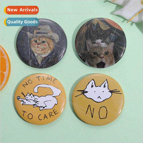 Creative cartoon round cat shape tinplate pin ins personaly