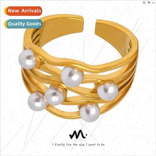 Faux Pearl Ring Vintage Classical Wave French Minimal Ripple