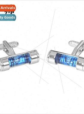 Fun half-circle battery shape leveler cufflinks green blue b