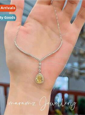 Teardrop Pear Shaped Yellow Diamond Necklace Women che Color