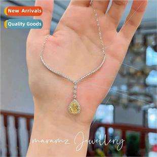 Yellow Diamond Necklace Teardrop che Shaped Women Color Pear