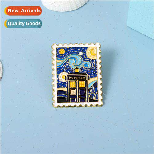 Creative painting Van Gogh time under stars stamp shape desi