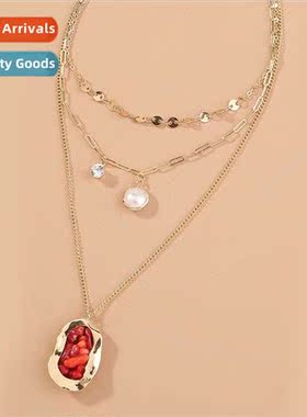 Vintage Coral Stone Round Pendant Necklace Whe Layers Neckla