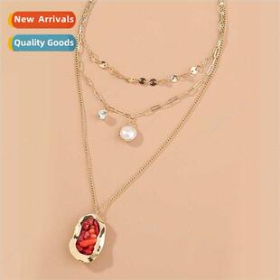 Round Neckla Vintage Stone Whe Layers Necklace Coral Pendant