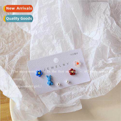 New ear bone nail set three cartoon 925 silver needle resin