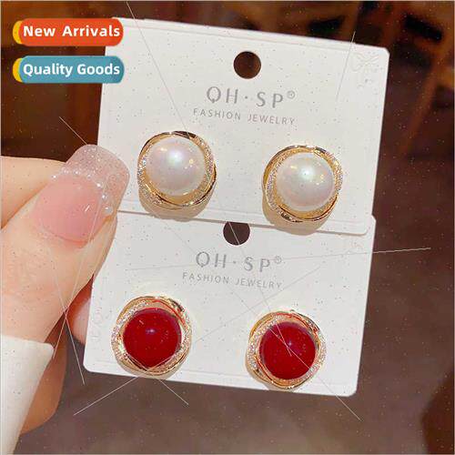 s925 silver needle fashion simple micro-setting round pearl