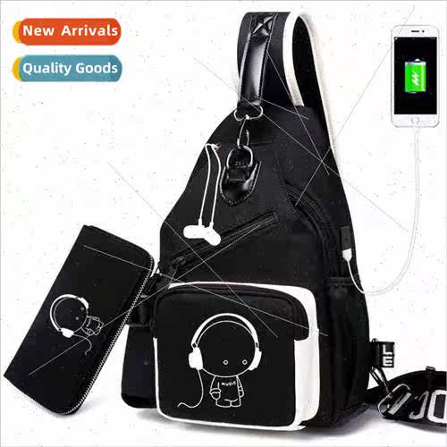 USB charging men women casual shoulder bag Korean men bag ch