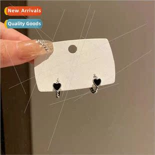 dark heart earrings S925 niche pin female silver