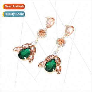 light luxury wind long stained glass flower earrings fashion