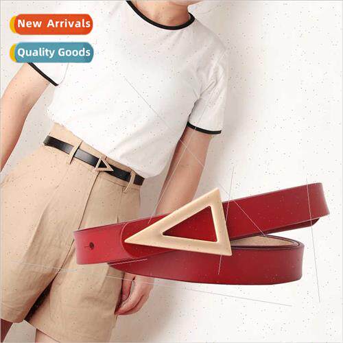 ladies leather belt matte triangle buckle belt Korean fashio
