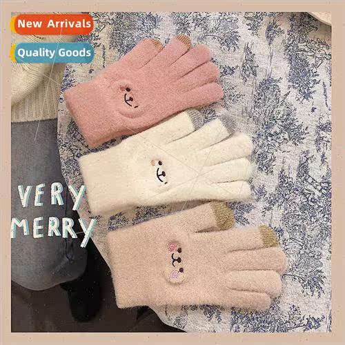 Student ins warm plush cartoon gloves full finger five finge