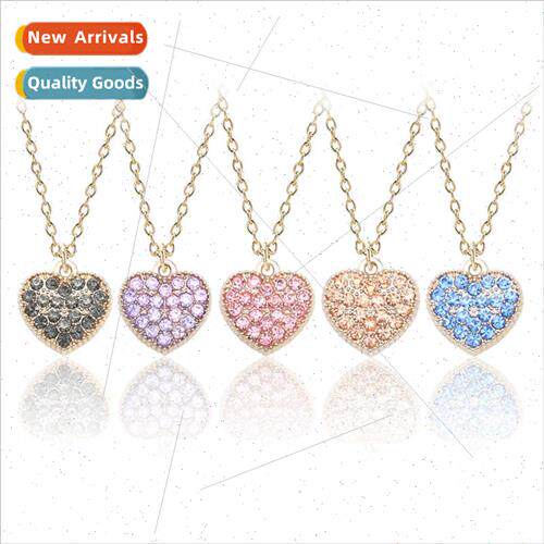 Korea alloy rhinestone love necklace full diamond peach hear