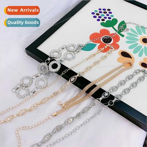 Women Waist Chain Belt Circle Rhinestone Embellished Metal B
