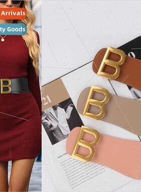 Europe fashion wide  elastic waist belt women dress coat swe
