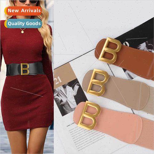 Europe fashion wide  elastic waist belt women dress coat swe