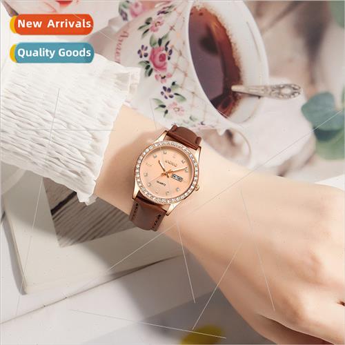 Korea Automatic Alloy Women Imation Leather Watch Double Cal