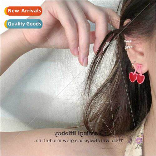 Pink girls silver needle small cherry earrings 2022 new Kore