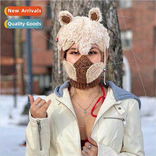 Cute plush alpaca hat handmade crocheted cartoon mask female